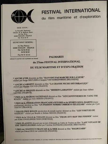 Palmarès festival